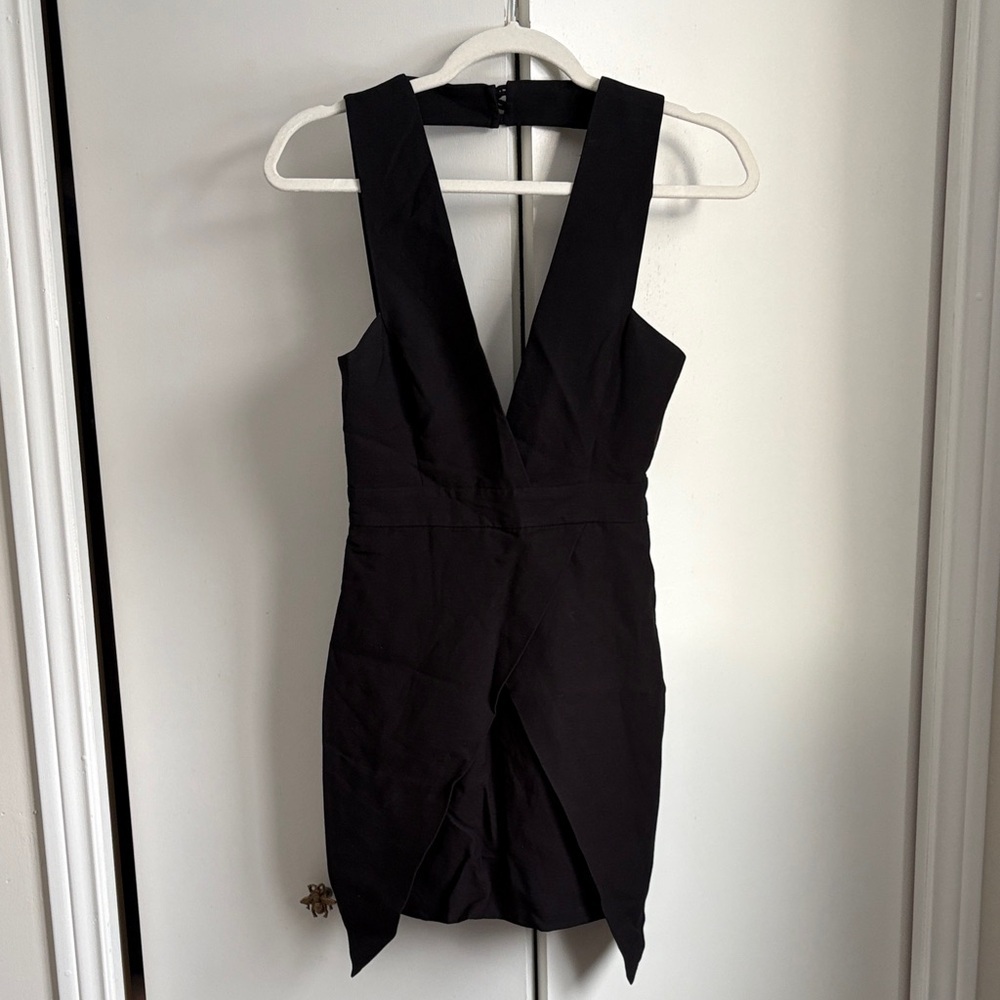 Finders Keepers Little Black Backless Dress with Button Neck